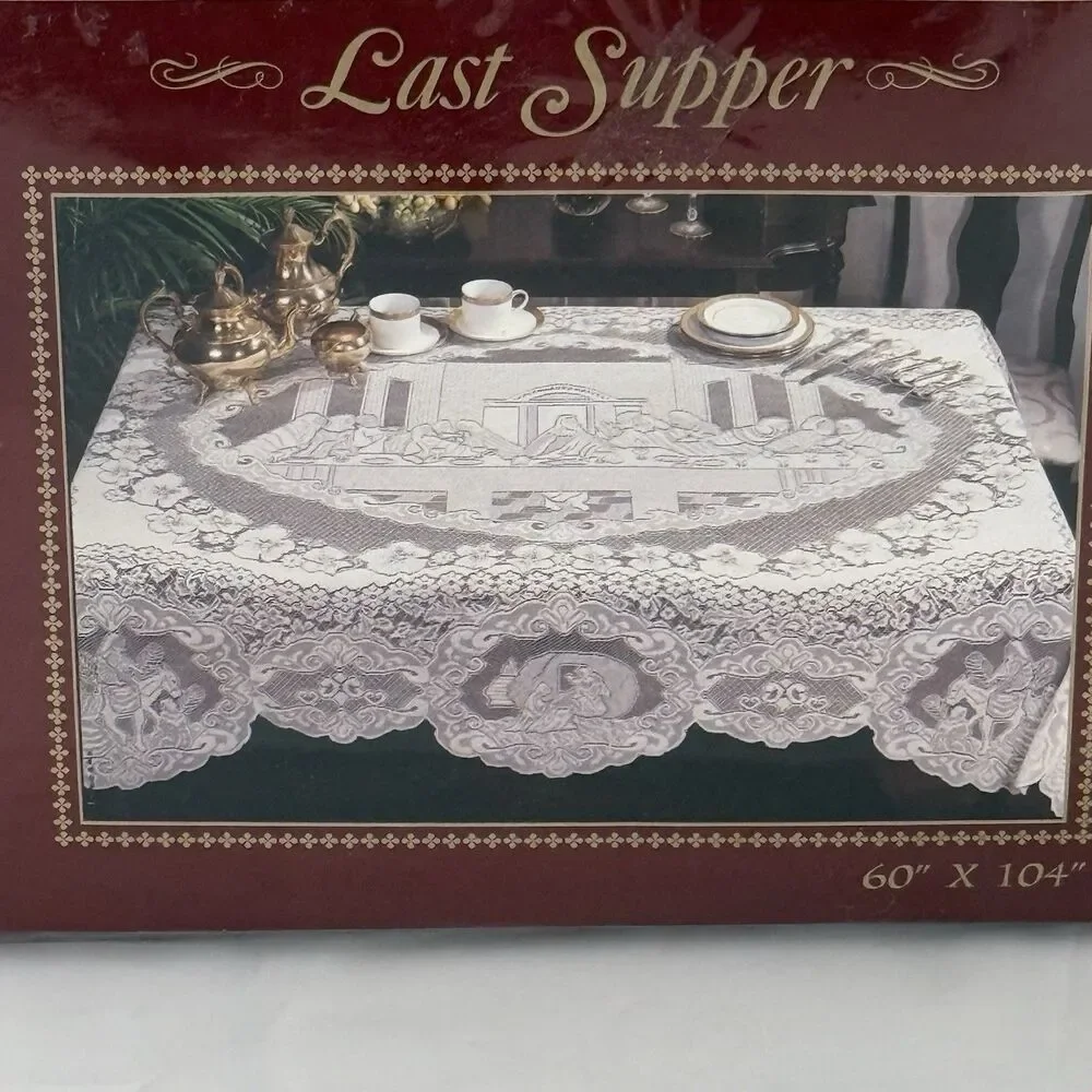 Noble Home Last Supper Oblong Tablecloth Ivory Lace Religious Christian 60x104